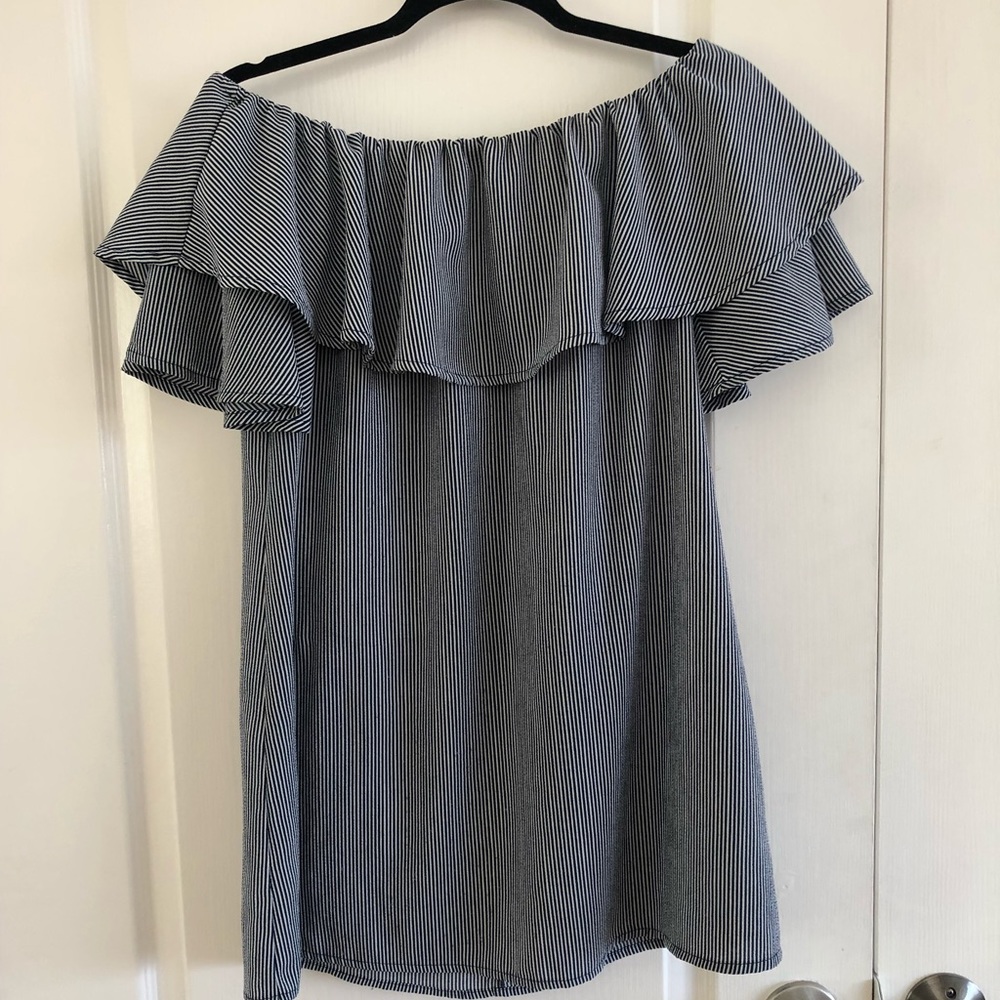 Blue and White Stripped Off the Shoulder Dress